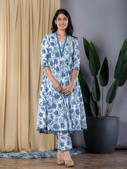 Jaitpuriya Women Blue Anarkali Kurta With Trouser Set