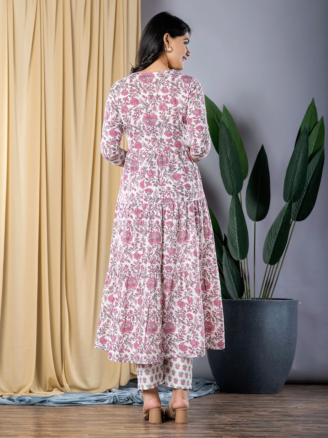 Purple And White Anarkali Kurta With Trouser Set