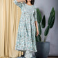 Jaitpuriya Women Grey And Turquoise Anarkali Kurta With Trouser Set Set