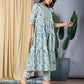 Jaitpuriya Women Grey And Turquoise Anarkali Kurta With Trouser Set Set