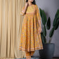 Jaitpuriya Women Mustard Yellow Anarkali Kurta With Trouser Set Set