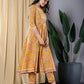 Jaitpuriya Women Mustard Yellow Anarkali Kurta With Trouser Set Set