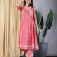 Pink Floral Print Anarkali Kurta With Trouser Set