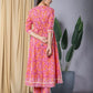 Pink Floral Print Anarkali Kurta With Trouser Set