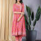 Pink Floral Print Anarkali Kurta With Trouser Set