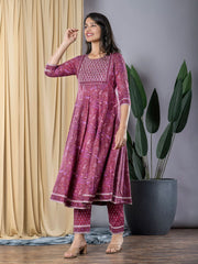 Mauve Anarkali Kurta With Trouser Set
