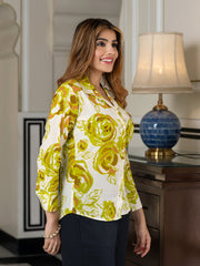 Jaitpuriya Women Green And White Pure Cotton Shirt Shirts