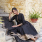 Black Mandarin Collar Ethnic Motifs Printed Regular Kurta with Trousers & With Dupatta Set