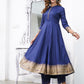 Blue Mandarin Collar Ethnic Motifs Printed Regular Kurta with Trousers & With Dupatta Set