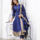 Blue Mandarin Collar Ethnic Motifs Printed Regular Kurta with Trousers & With Dupatta Set