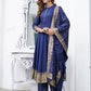 Blue Mandarin Collar Ethnic Motifs Printed Regular Kurta with Trousers & With Dupatta Set