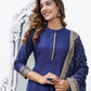 Blue Mandarin Collar Ethnic Motifs Printed Regular Kurta with Trousers & With Dupatta Set