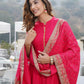 Pink Mandarin Collar Ethnic Motifs Printed Regular Kurta with Trousers & With Dupatta Set