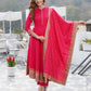 Pink Mandarin Collar Ethnic Motifs Printed Regular Kurta with Trousers & With Dupatta Set