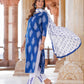 Jaitpuriya Women Blue Paisley Straight Kurta trousers and Dupatta Set