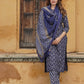 Jaitpuriya Women Navy Blue Geometric Straight Kurta Pant and Dupatta Set