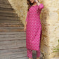 Jaitpuriya Women Pink Geometric Straight Kurta Pant and Dupatta Set