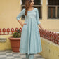 Jaitpuriya Women Light Blue Floral Anarkali Kurta Pant and Dupatta Set