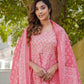 Jaitpuriya Women Pink Floral Anarkali Kurta Pant and Dupatta Set