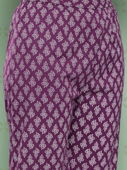 Jaitpuriya Women Purple Floral Anarkali Kurta Pant and Dupatta Set