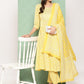 Jaitpuriya Women Yellow Floral Anarkali Kurta Pant and Dupatta Set