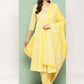 Jaitpuriya Women Yellow Floral Anarkali Kurta Pant and Dupatta Set