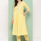 Jaitpuriya Women Yellow Floral Anarkali Kurta Pant and Dupatta Set