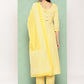 Jaitpuriya Women Yellow Floral Anarkali Kurta Pant and Dupatta Set