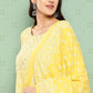 Jaitpuriya Women Yellow Floral Anarkali Kurta Pant and Dupatta Set