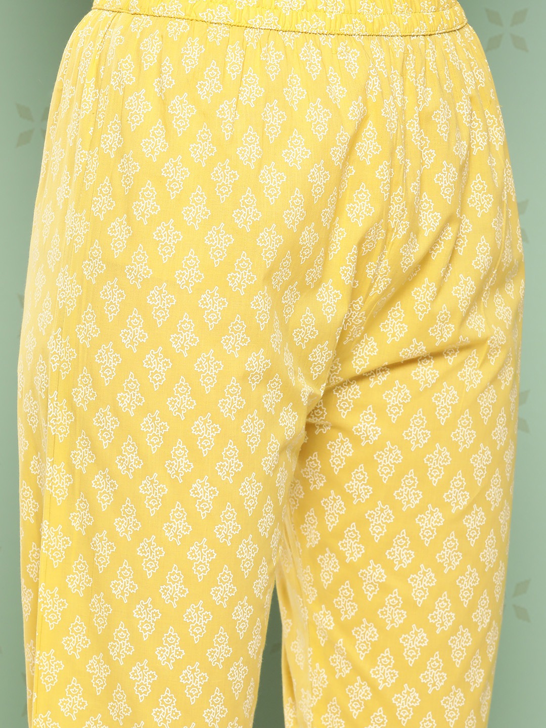 Jaitpuriya Women Yellow Floral Anarkali Kurta Pant and Dupatta Set