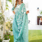 Turquoise blue leaf print Anarkali Kurta Pant and Dupatta Set