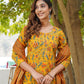 Mustard yellow, orange and green printed Kurta with Trousers & dupatta