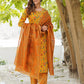 Mustard yellow, orange and green printed Kurta with Trousers & dupatta