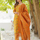 Mustard yellow, orange and green printed Kurta with Trousers & dupatta