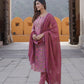 Mauve printed Kurta with Trousers & dupatta