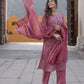 Mauve printed Kurta with Trousers & dupatta