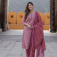 Mauve printed Kurta with Trousers & dupatta