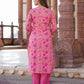 Pink Printed Kurta with Trousers & dupatta