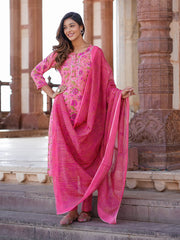 Pink Printed Kurta with Trousers & dupatta