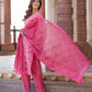 Pink Printed Kurta with Trousers & dupatta