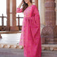 Pink Printed Kurta with Trousers & dupatta