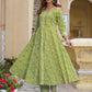 Jaitpuriya Women Green Foli Print Anarkali Kurta Pant and Dupatta Set