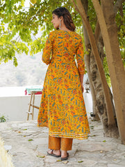 Jaitpuriya Floral Printed Gotta Patti Pure Cotton Kurta with Trousers & Dupatta