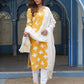 Jaitpuriya Women Yellow Bird Print Straight Kurta Pant and Dupatta Set