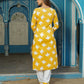 Jaitpuriya Women Yellow Bird Print Straight Kurta Pant and Dupatta Set