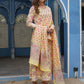 Jaitpuriya Women Mustard Floral A line Kurta Pant and Dupatta Set