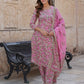 Floral Print Regular Pure Cotton Kurta With Trousers & Dupatta set