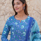 Blue Floral Printed Regular Pure Cotton Kurta with Trousers & Dupatta