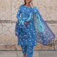 Blue Floral Printed Regular Pure Cotton Kurta with Trousers & Dupatta