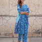 Blue Floral Printed Regular Pure Cotton Kurta with Trousers & Dupatta